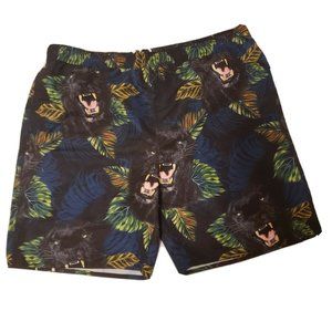 RARE Animal Print Black Panther Floral Hawaiian Men' 2XL XXL Swim Trunks Shorts